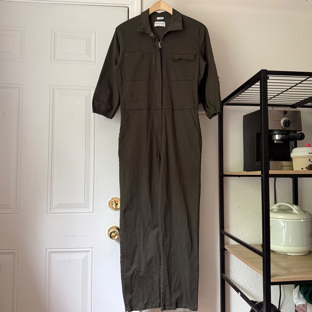 RIVET UTILITY olive green work wear full zip short sleeve straight leg‎ jumpsuit